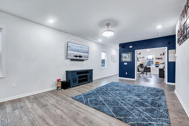 interior space with hardwood / wood-style floors