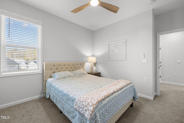 bedroom featuring carpet flooring and ceiling fan