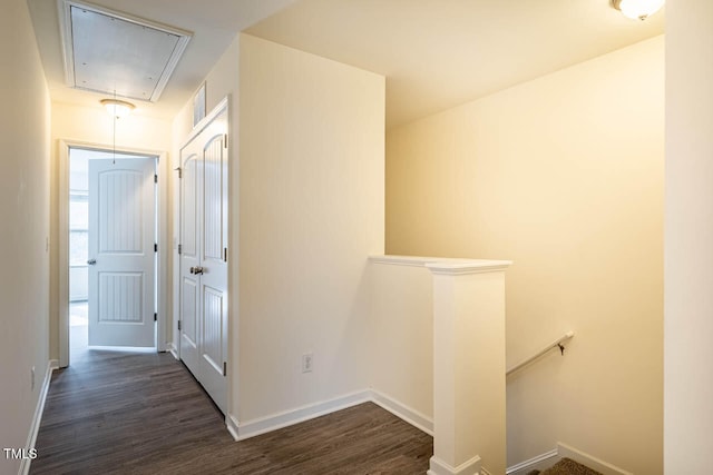 hallway with dark wood-type flooring