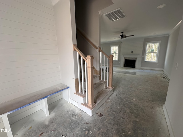 interior space featuring stairway and visible vents