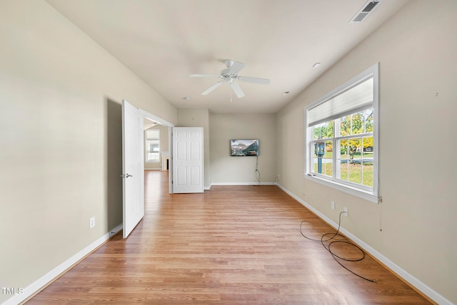 interior space featuring ceiling fan and light hardwood / wood-style floors