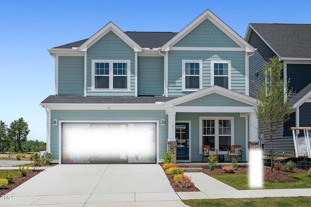 craftsman house with a porch and a garage