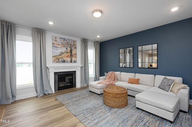 living room with plenty of natural light and light wood-type flooring