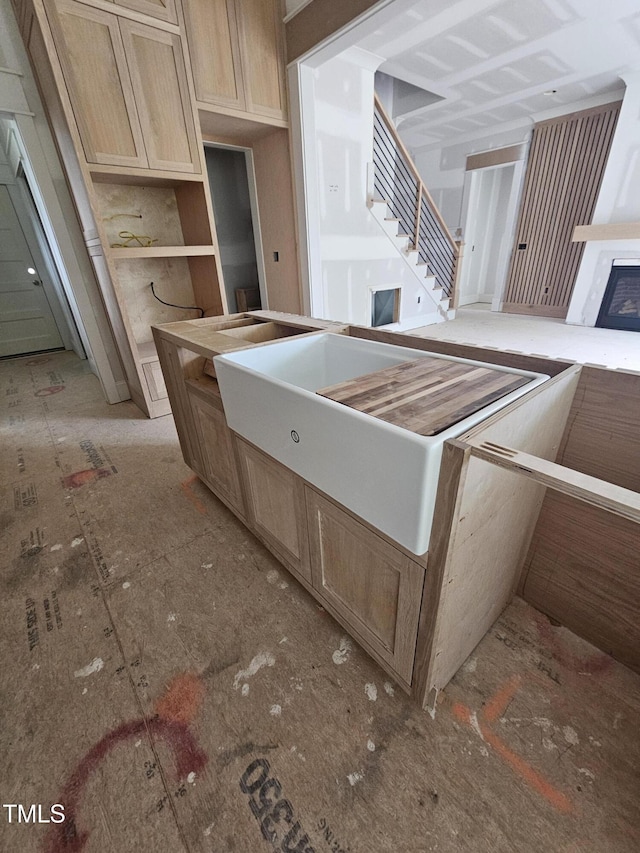15 Independence Dr, Smithfield, NC 27577 - kitchen with a kitchen island and a fireplace