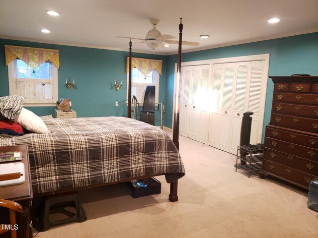 203 Green St, Fremont, NC 27830 - bedroom with crown molding, carpet, recessed lighting, and ceiling fan