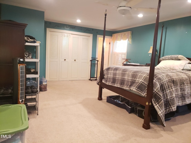 203 Green St, Fremont, NC 27830 - carpeted bedroom featuring crown molding, recessed lighting, and a closet