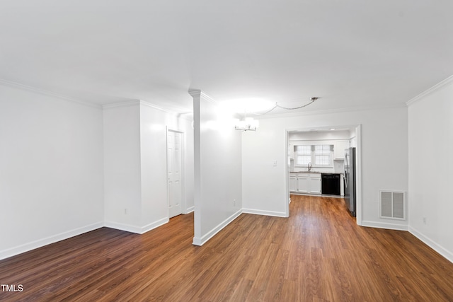 1321 Dylan Heath Ct, Raleigh, NC 27608 - unfurnished living room with ornamental molding and wood finished floors