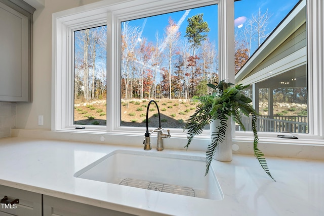 details featuring gray cabinets and sink