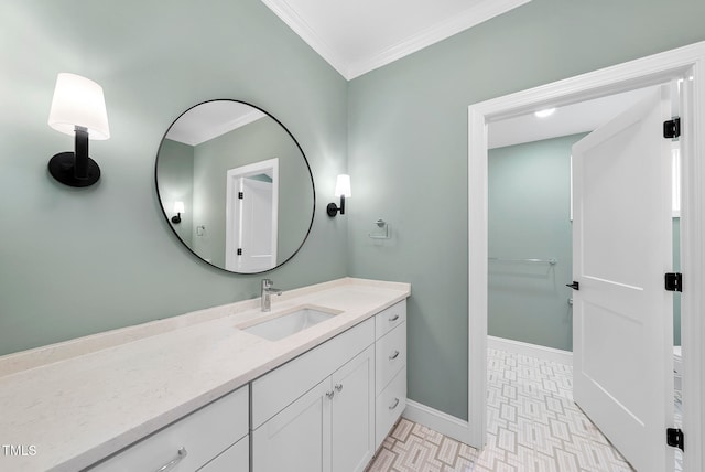 bathroom with vanity and crown molding