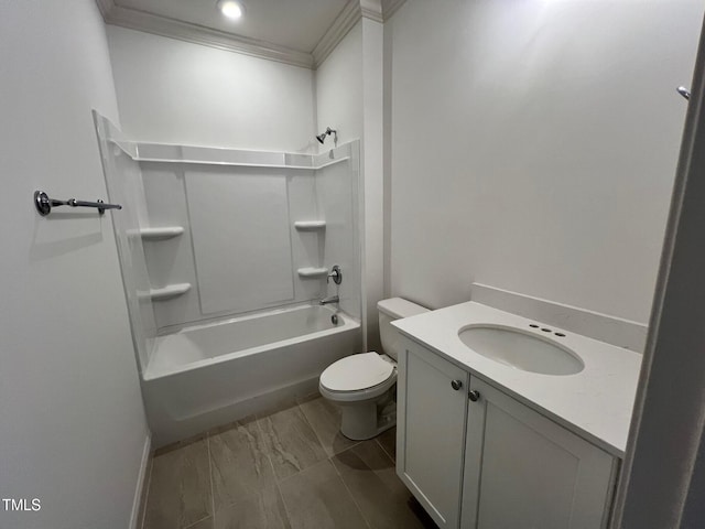 6040 Scalybark Rd, Durham, NC 27712 - full bathroom featuring crown molding, toilet, vanity, and shower / bathtub combination