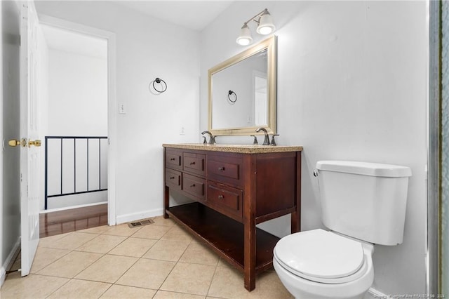 bathroom featuring tile patterned flooring, vanity, and toilet