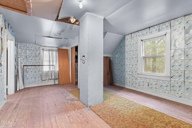 bonus room featuring vaulted ceiling and light hardwood / wood-style flooring