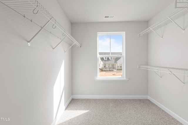 walk in closet with carpet floors and visible vents