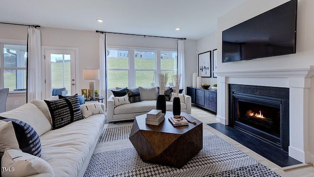 living room with light hardwood / wood-style floors