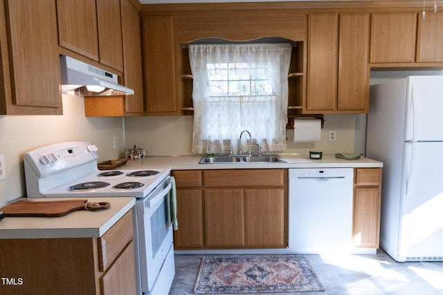 kitchen featuring sink and white appliances