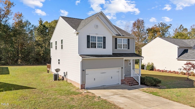 view of front of house featuring a garage and a front yard