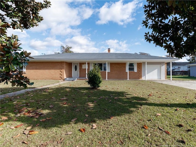 ranch-style house with a front lawn and a garage