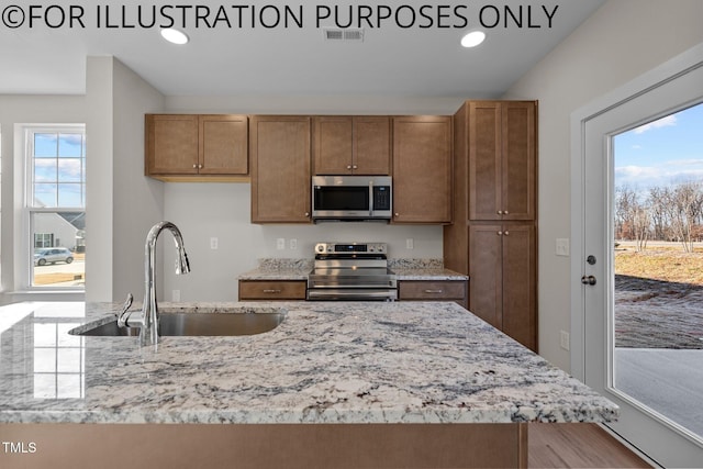 kitchen featuring wood-type flooring, appliances with stainless steel finishes, plenty of natural light, and sink