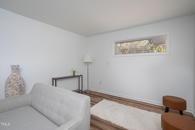 living area with hardwood / wood-style floors