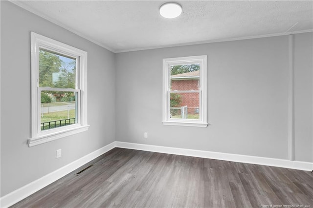 unfurnished room featuring a textured ceiling, dark wood-type flooring, and a wealth of natural light