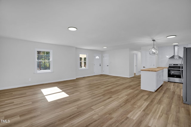 unfurnished living room with light hardwood / wood-style flooring