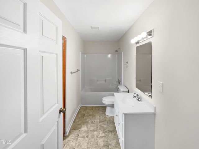 full bathroom featuring vanity, toilet, and bathing tub / shower combination