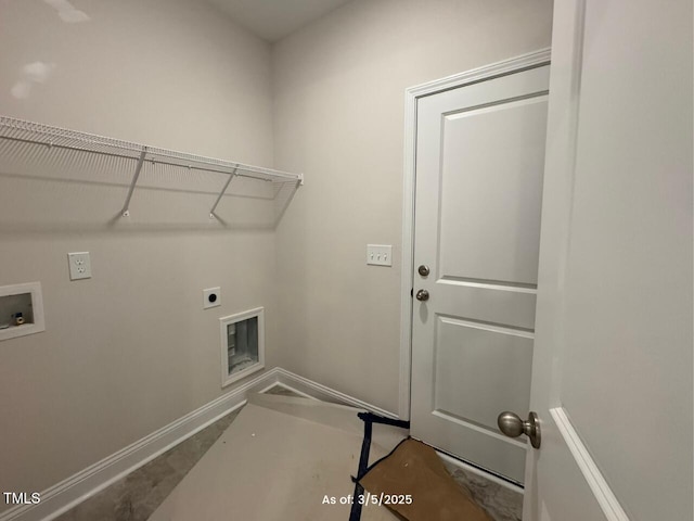 washroom with baseboards, laundry area, hookup for a washing machine, and hookup for an electric dryer