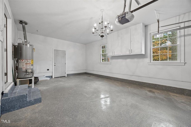 garage featuring a garage door opener and water heater