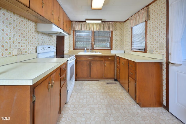 kitchen featuring sink and white electric range