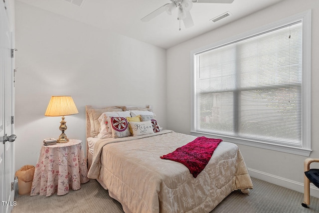 bedroom with carpet floors and ceiling fan