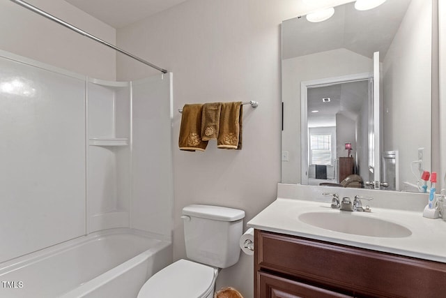 full bathroom with vanity, toilet, and bathtub / shower combination