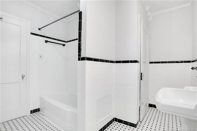 bathroom featuring tile patterned floors and ornamental molding