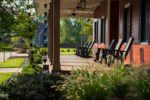 view of patio / terrace featuring ceiling fan and covered porch