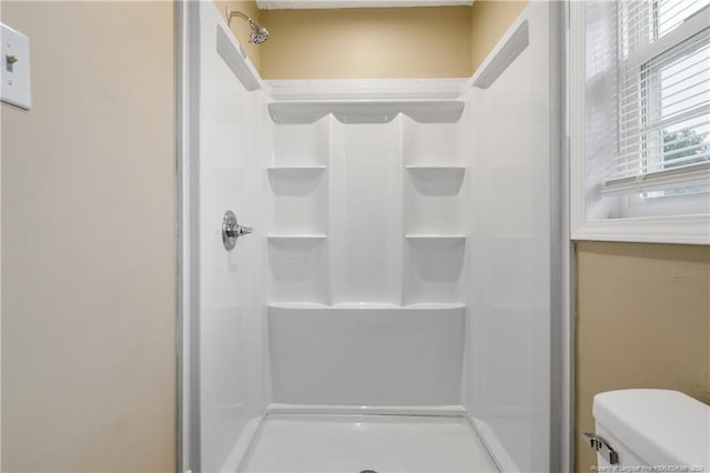 bathroom featuring a shower and toilet