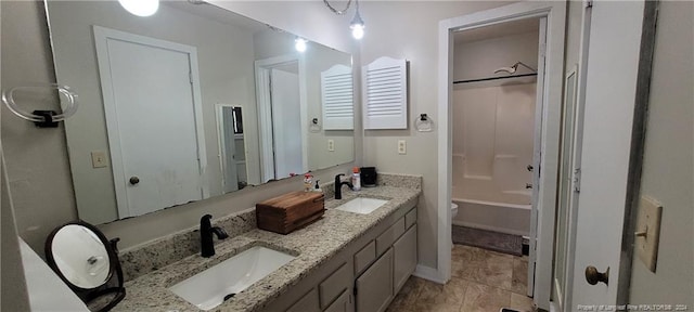 full bathroom featuring shower / tub combination, vanity, and toilet