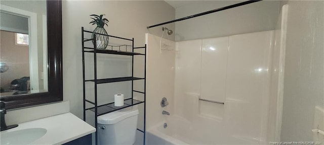 full bathroom featuring vanity, shower / bathtub combination, and toilet