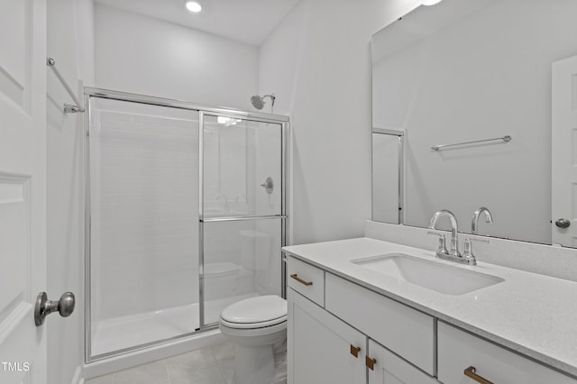 35 Accord Dr, Youngsville, NC 27596 - full bathroom featuring toilet, a stall shower, vanity, recessed lighting, and tile patterned floors