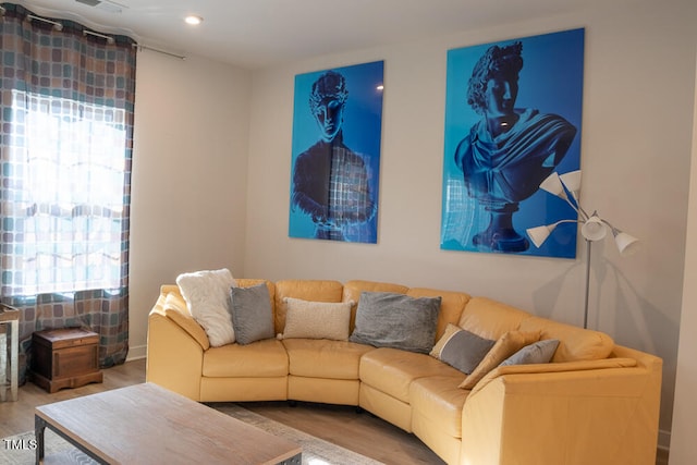 living room with hardwood / wood-style flooring