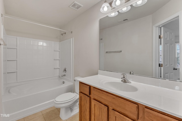 full bathroom with tile patterned floors, vanity,  shower combination, and toilet