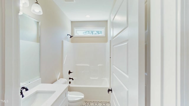 1407 Stoney Creek Church Rd, Goldsboro, NC 27534 - bathroom featuring toilet, vanity, and tub / shower combination