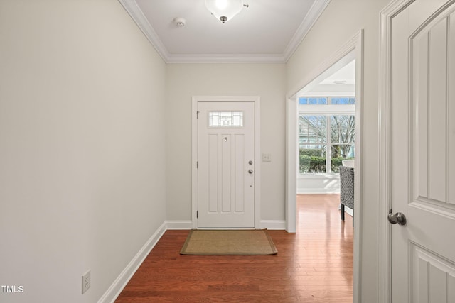 entrance foyer featuring crown molding and wood-type flooring