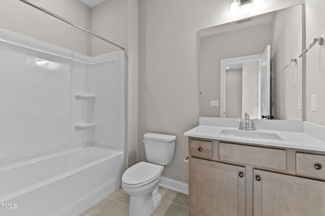 full bathroom featuring tile patterned flooring, vanity, shower / bath combination, and toilet