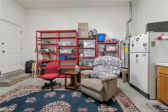 living area with water heater