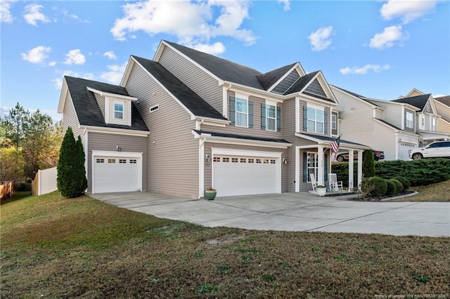 view of front facade with a garage and a front lawn