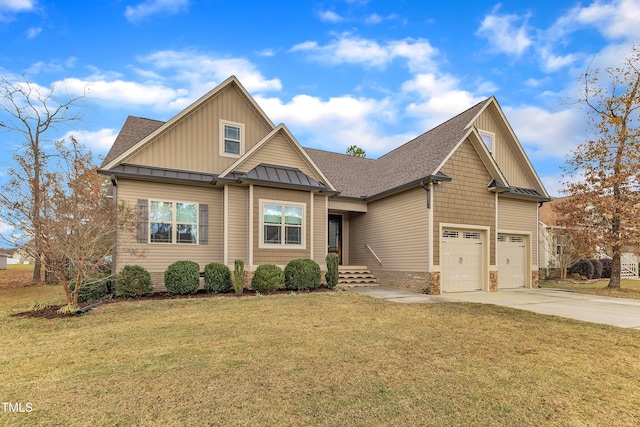 craftsman-style house with a front lawn and a garage