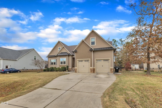 craftsman-style home with a garage and a front lawn