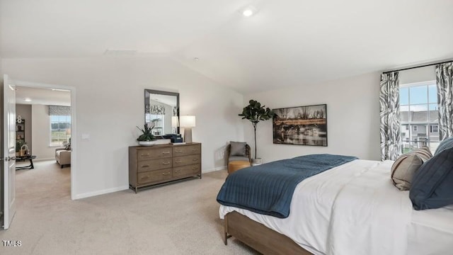 6433 Alfalfa Ln, Wake Forest, NC 27587 - bedroom with vaulted ceiling, light colored carpet, and baseboards