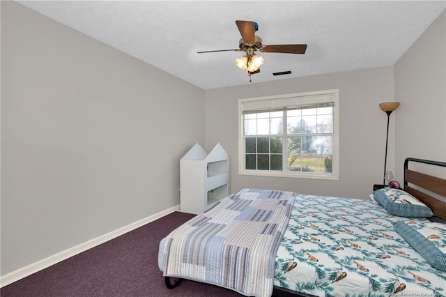 bedroom featuring carpet floors and ceiling fan