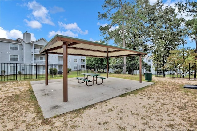 view of community featuring a gazebo and a lawn