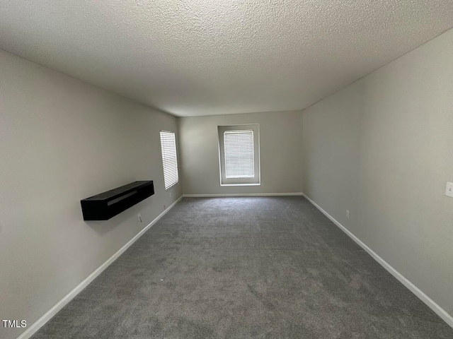 unfurnished living room with carpet floors and a textured ceiling